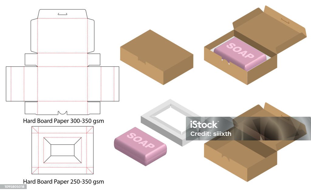 Embalagem caixa corte modelo de design. maquete 3D - Vetor de Modelo de base royalty-free