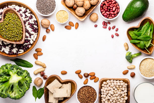istock Sources of vegetable protein. Beans, nuts and other nutritious ingredients are framed. 1095808122