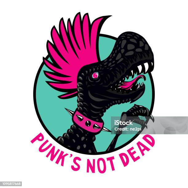 Punk Dinosaur With Pink Haircut Stock Illustration - Download Image Now - Logo, Dinosaur, Punk - Person