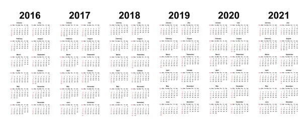 Vector illustration of Calendar Template for 2018 with Week Starts Sunday