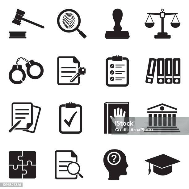 Legal Compliance Standards Icons Black Flat Design Vector Illustration Stock Illustration - Download Image Now