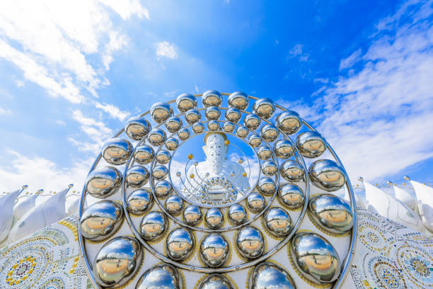 Big White Five buddha Statue in Wat Phra That Pha Son Kaew temple at Phetchabun Thailand