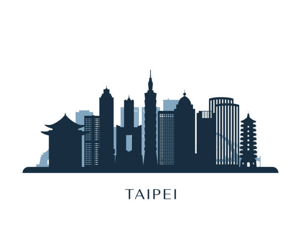 panorama tajpej, monochromatyczna sylwetka. ilustracja wektorowa. - backgrounds cityscape taipei taiwan stock illustrations