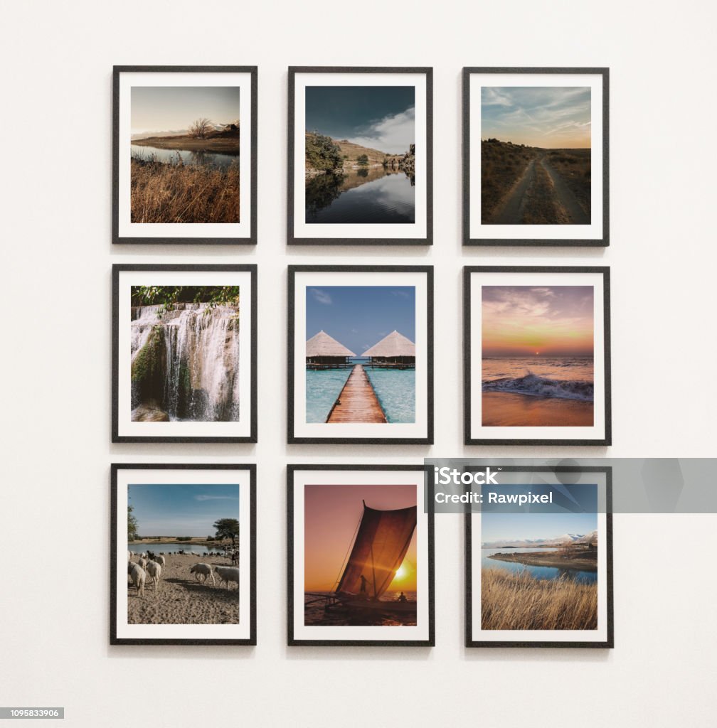 Collection of art pieces on the wall Picture Frame Stock Photo