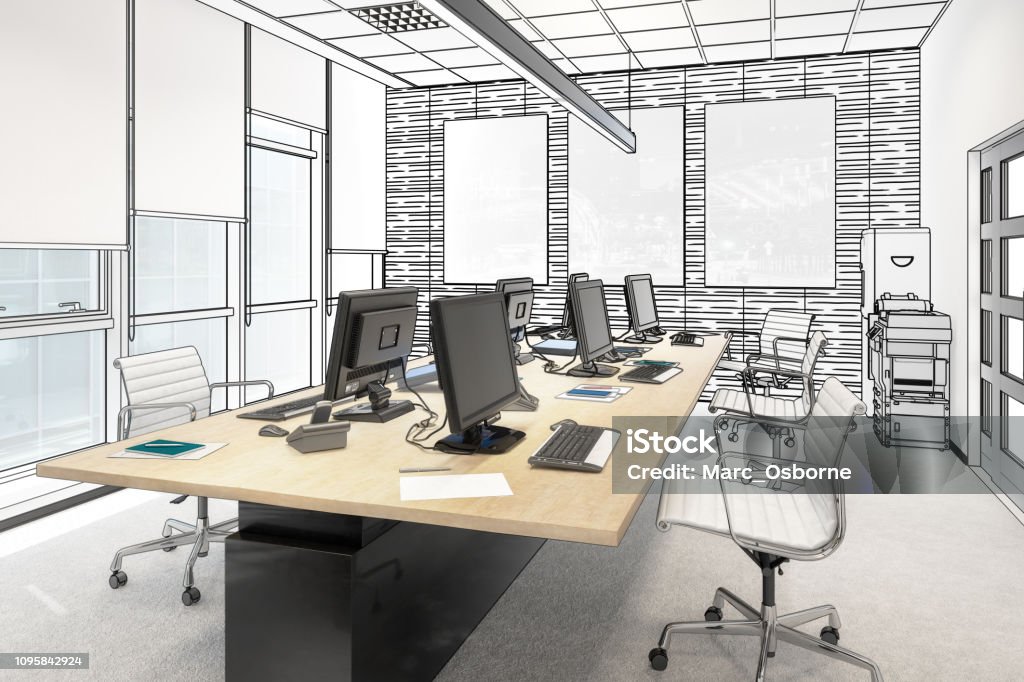 Computer Work Designs Simple Common Computer Workplace Design 3d Illustration Stock Photo - Download ...