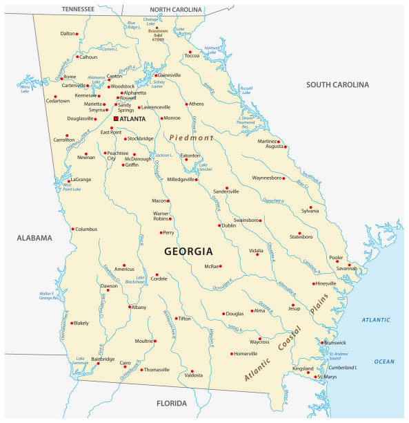 Vector Map of the U.S. state of Georgia Vector Map of the U.S. state of Georgia alabama map of cities stock illustrations