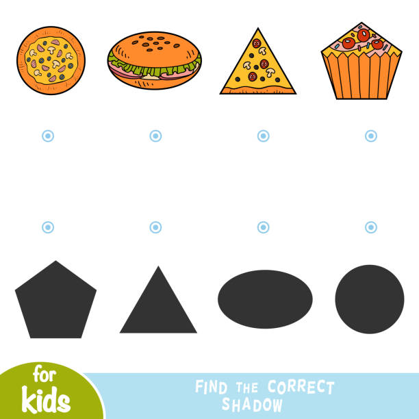 Find the correct shadow, education game, set of food Find the correct shadow, education game for children, set of food - pizza, burger, cupcake 7944 stock illustrations