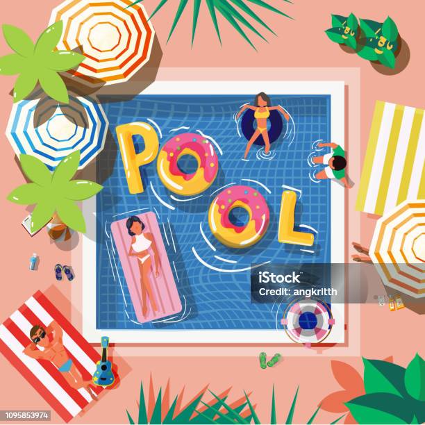 Pool Point Visual Pool In Top View With Reading People And Graphic Elements Vector Stock ...