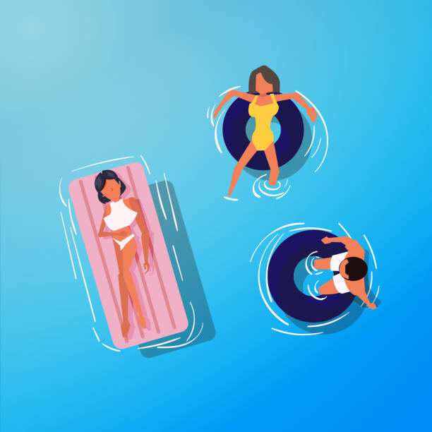 illustrazioni stock, clip art, cartoni animati e icone di tendenza di gente in piscina su tubo galleggiante. vista dall'alto - illustrazione vettoriale - swimming tube inflatable circle