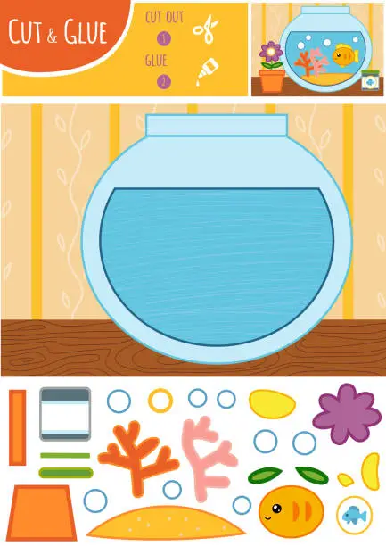 Vector illustration of Education paper game for children, Goldfish in a bowl