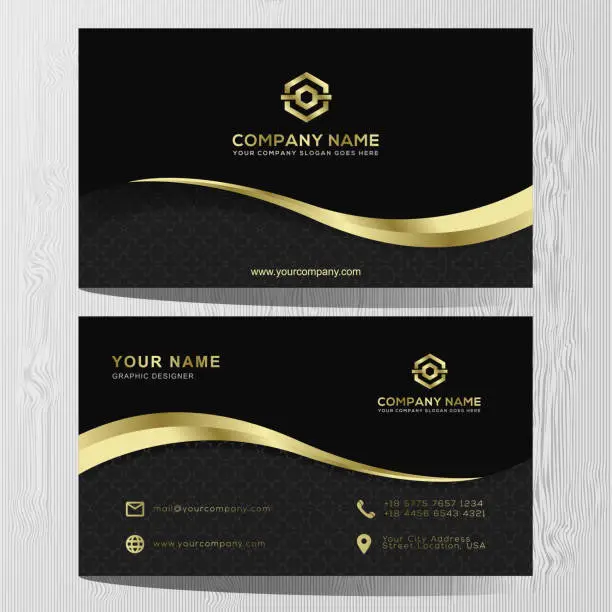 Vector illustration of Luxury and elegant black gold business cards template on black background