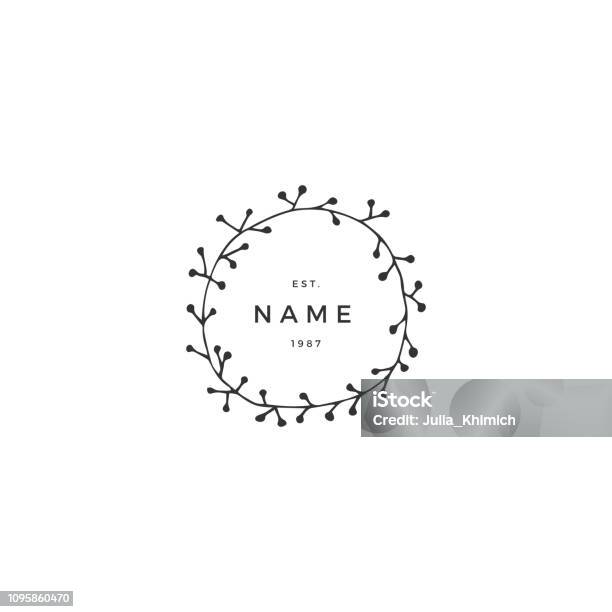 Round Frame Label Design Floral Round Frame Hand Drawn Vector Label Template Stock Illustration ...