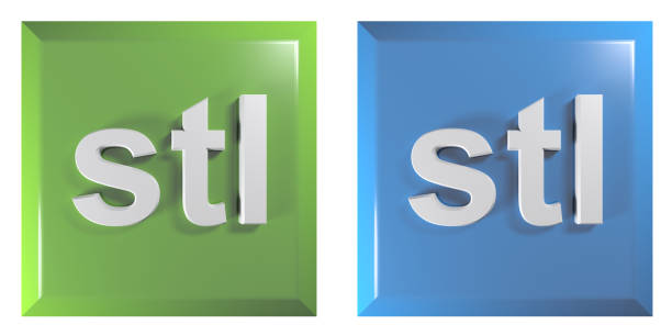 Push buttons for STL files, green and blue, square - 3D rendering illustration stock photo