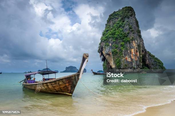 Long Tail Boat On Phra Nang Beach Krabi Thailand Stock Photo - Download Image Now - Ao Nang, Asia, Beach