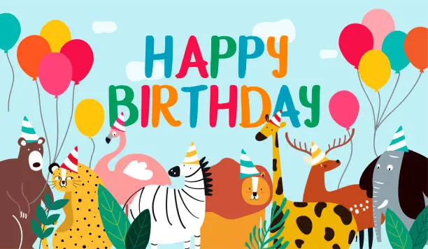 Vector illustration of Happy birthday card animal theme vector