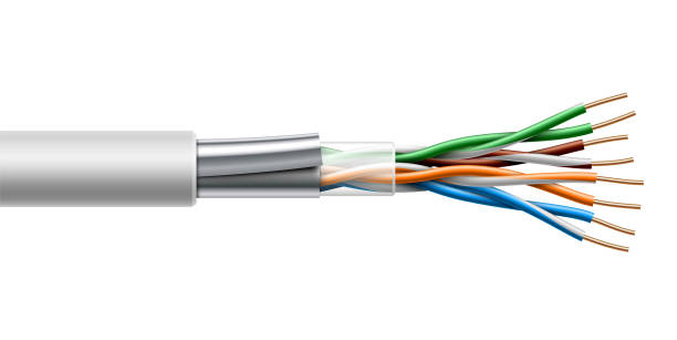 skrętka kablowa z fiolową strukturą osłony. wektorowa realistyczna ilustracja. - fiber optical network stock illustrations