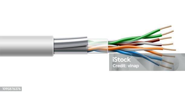 Twisted Pair Cable With Fiol Shield Structure Vector Realistic Illustration Stock Illustration - Download Image Now