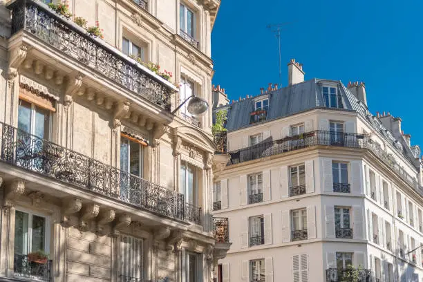 Paris, beautiful building, typical parisian facade near Republique neighborhood