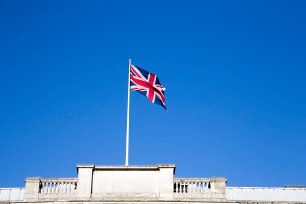 Looking up at Union Jack flag