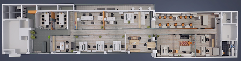 Office Rendered Plans Layout Floor Plan Of Design Office Project Render By 3d Software Stock ...