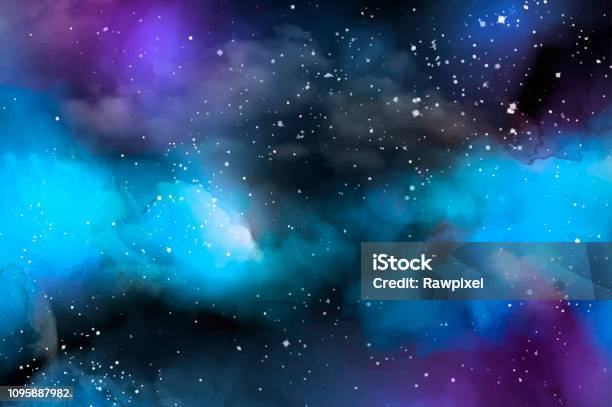 Abstract Splashed Watercolor Textured Background Stock Illustration - Download Image Now - Outer Space, Copy Space, Galaxy