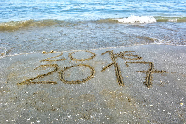 istock New Year 2017 is coming concept. Happy New Year 2017 replace 2016 concept on the sea beach 1095894770
