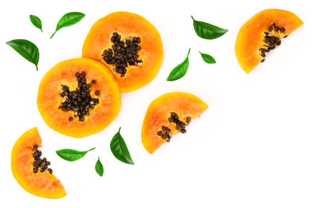 istock ripe slice papaya isolated on a white background with copy space for your text. Top view. Flat lay 1095903522
