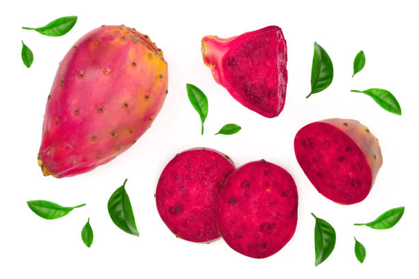 istock red prickly pear or opuntia isolated on a white background. Top view. Flat lay 1095903622