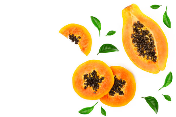 istock ripe slice papaya isolated on a white background with copy space for your text. Top view. Flat lay 1095903746