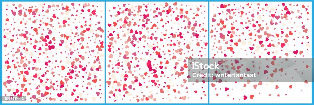 Red hearts confetti celebrations. Simple festive modern design. Holiday vector. Set 3 in 1 Celebration stock vector