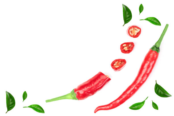 istock red hot chili peppers isolated on white background with copy space for your text. Top view. Flat lay pattern 1095915856