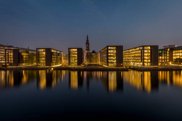 Copenhagen, Denmark - November 7 2018: Nordea Banks headquarters in Copenhagen with the Christians Church in the background