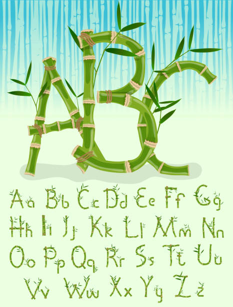 ilustraciones, imágenes clip art, dibujos animados e iconos de stock de alfabeto de bambú respetuoso del medio - letter t tree typescript alphabet