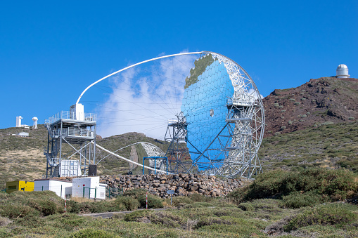 Reflections in the MAGIC (major atmospheric gamma imaging cherenkov) telescope on La Palma Island, Canary Islands, Spain September 2018