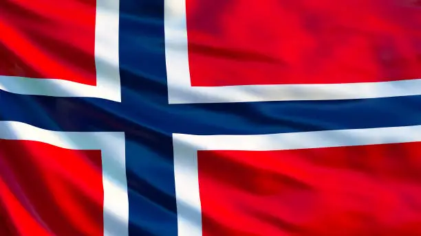 Photo of Norway flag. Waving flag of Norway 3d illustration. Oslo