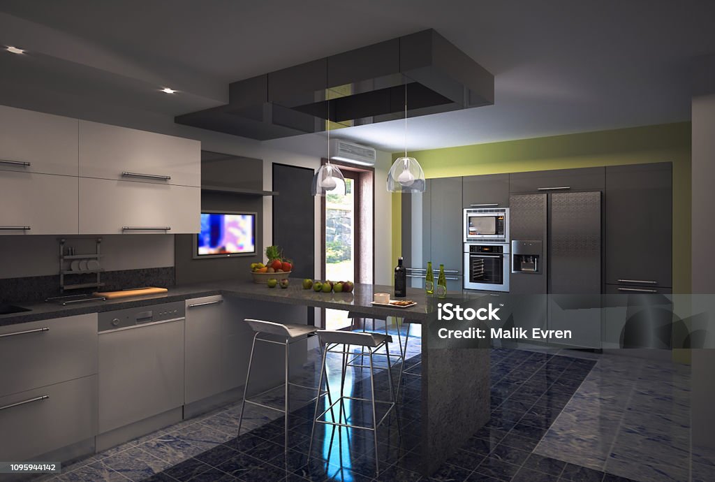 Kitchen Computer Render Kitchen Design Render By 3d Software Stock Photo - Download Image Now ...