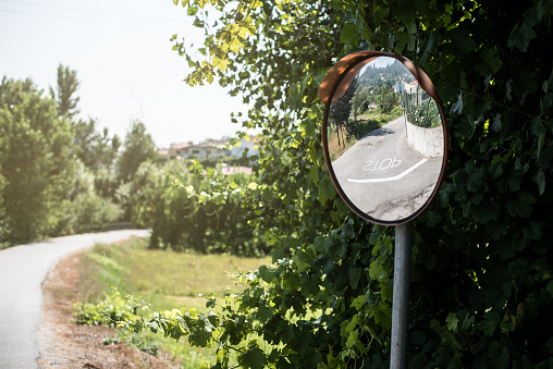 Convex safety mirror ina rural road