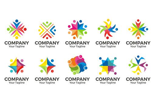 vector people community logo. sign of unity, partnership, together, teamwork & team, children playing, kids fun,