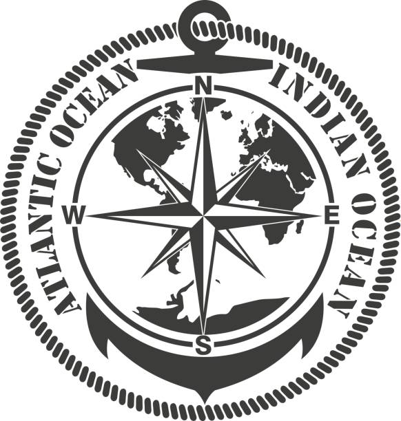 ilustrações de stock, clip art, desenhos animados e ícones de maritime emblem anchor star of the world of light rope and text - nautical vessel pattern rope tattoo