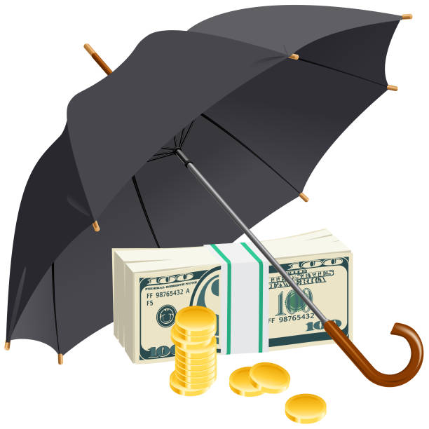 денежный зонтик вектор - security umbrella rain currency stock illustrations