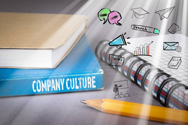 istock Company culture concept. blue book on a gray office table 1095970686
