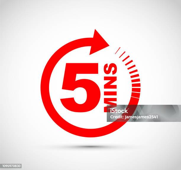 Five Minutes Icon Stock Illustration - Download Image Now - Number 5, Minute Hand, Icon Symbol