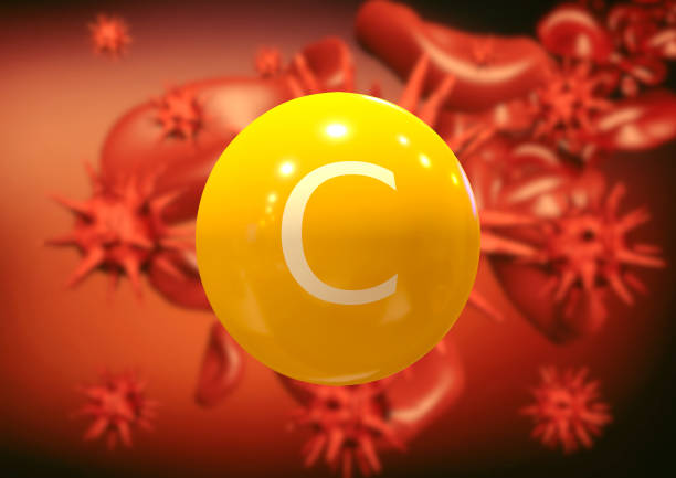 vitamin c fighting viruses and bacteria in the bloodstream, boosting immunity and resistance. 3d rendering - blood orange orange fruit vitamin pill imagens e fotografias de stock