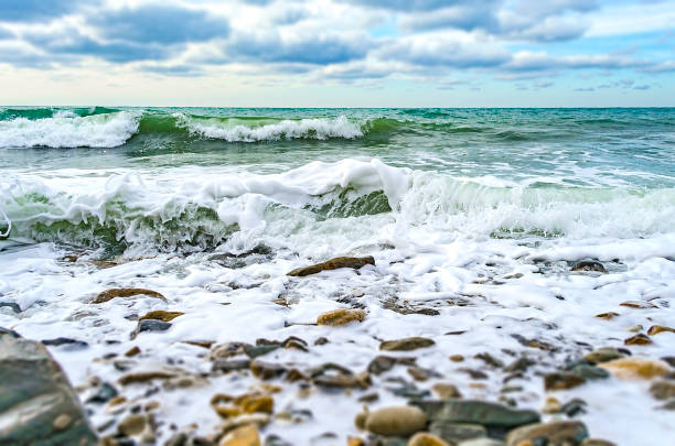 istock A strong wind rolls the waves to the shore. 1095972640