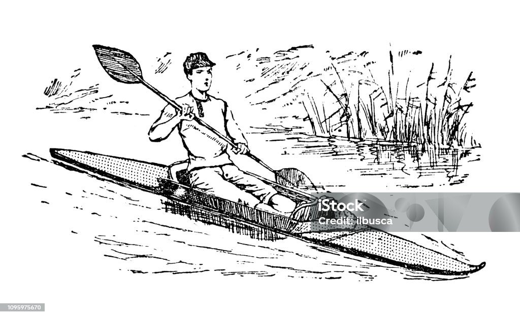 Antique old French engraving illustration: Canotier / Rower 19th Century stock illustration