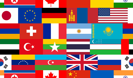 Seamless background of national flags of different countries.