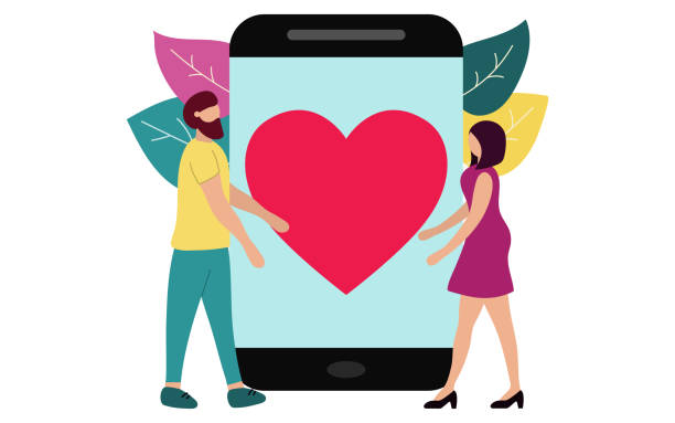 istock Man and woman finding love on dating site. 1095979454