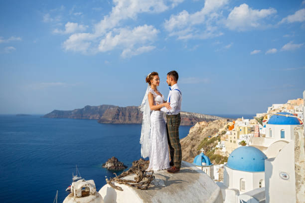 istock Beautiful wedding couple e on Santorini 1095980426