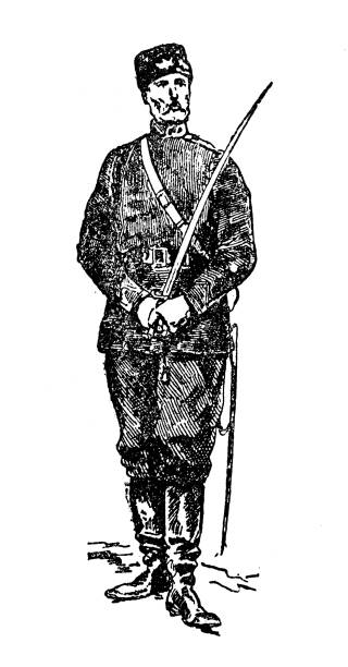 istock Antique old French engraving illustration, army uniforms: Russian artillery 1095989478