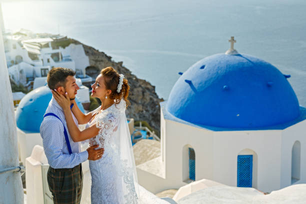 istock Beautiful wedding couple e on Santorini 1095989658